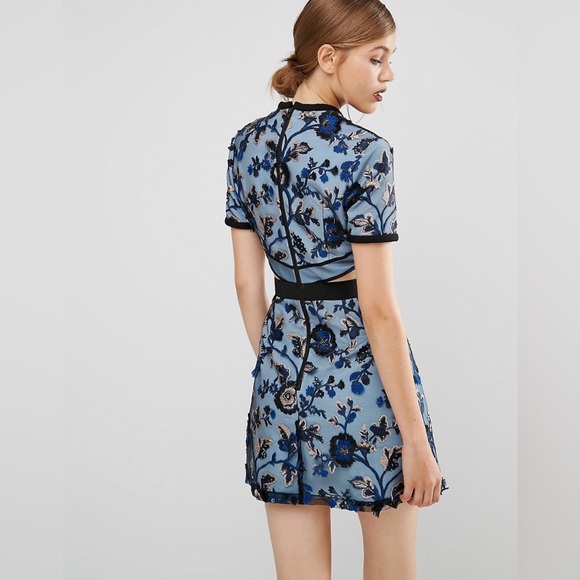Self Portrait Florence Mini Cut Out Dress Blue Size 4 - Picture 2 of 13